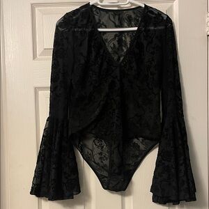 Bell Sleeve Black Lace Bodysuit